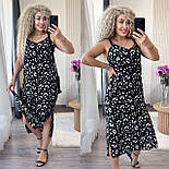 Міді плаття сарафан на бретелях у дрібний принт і розрізом на спідниці (р. 42-52) 7036005, фото 6