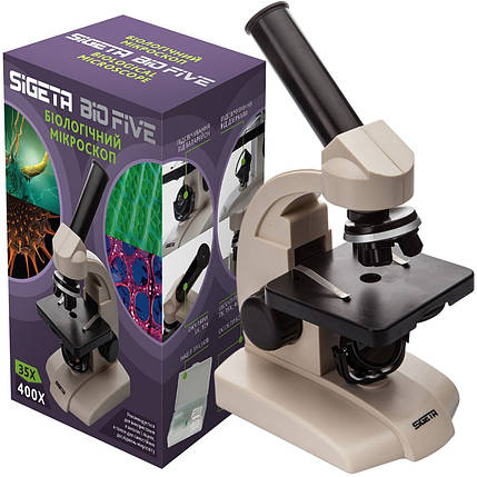 Sigeta Bio Five 35x-400x | Дитячий навчальний мікроскоп для вивчення клітин, рослин і тварин з підсвіткою і мікропрепаратами, фото 1