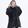 Плед толстовка з капюшоном (80х100 см) HUGGLE HOODIE, унісекс, Чорний/Оверсайз худі з капюшоном і рукавами, фото 3