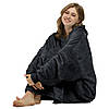 Плед толстовка з капюшоном (80х100 см) HUGGLE HOODIE, унісекс, Чорний/Оверсайз худі з капюшоном і рукавами, фото 7