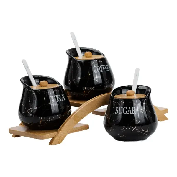 Набір банок для сипучих продуктів 3 штуки по 500 мл на бамбуковій підставці, фото 1