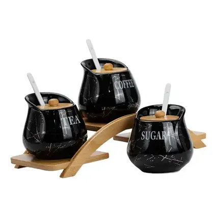 Набір банок для сипучих продуктів 3 штуки по 500 мл на бамбуковій підставці