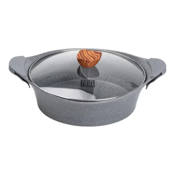 Каструля з роздільником для шабу-шабу MGC алюмінієва 4 л з антипригарним покриттям сірий, фото 1