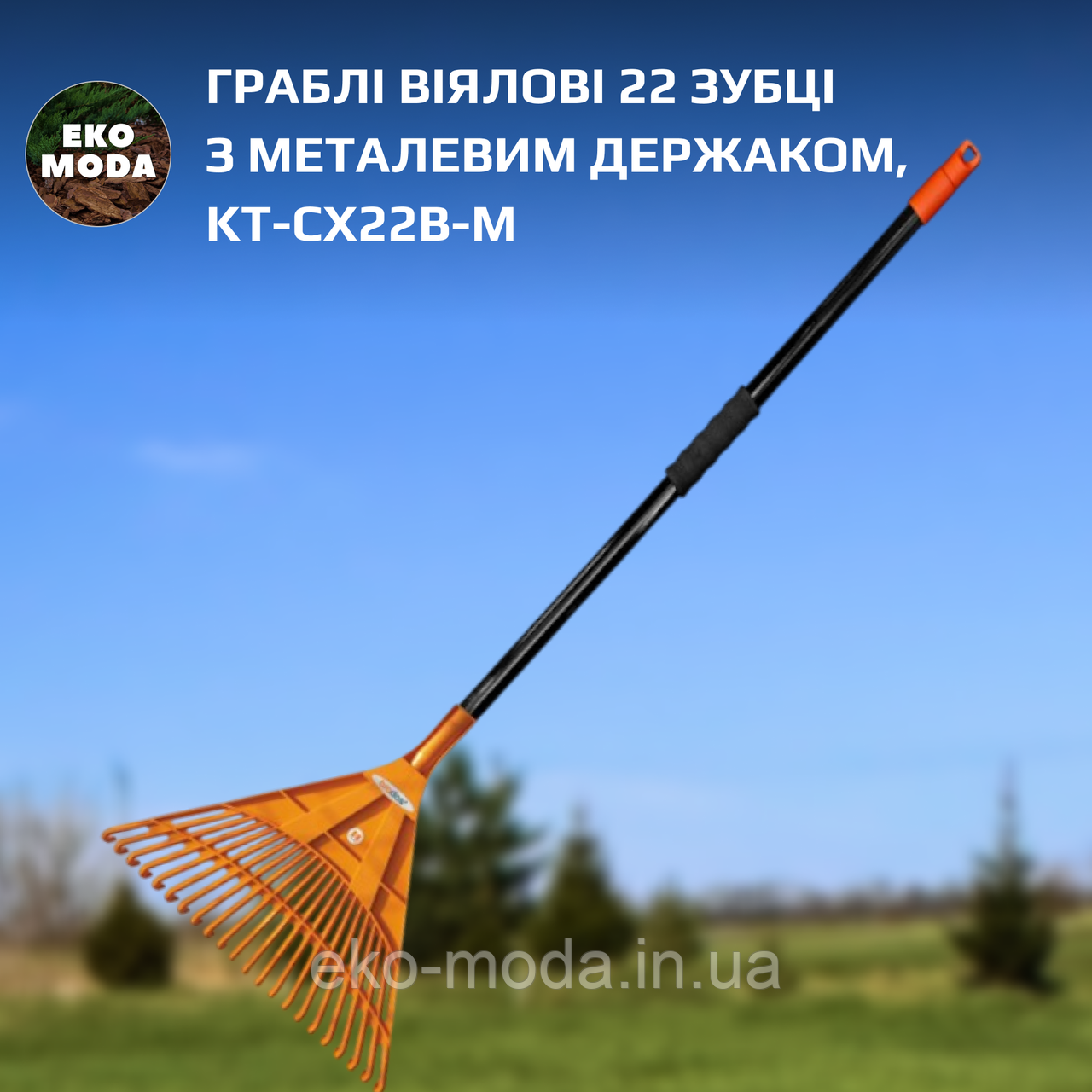 Граблі віялові 22 зубці з дерев'яним держаком, KT-CX22H