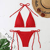 Роздільний купальник із жниварки на зав'язках - червоний S (КУП-ВАФ-ЧЕРВ), фото 3