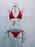 Роздільний купальник із жниварки на зав'язках - червоний S (КУП-ВАФ-ЧЕРВ), фото 4