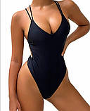 Суцільний купальник із візерунчастою спинкою - чорний S (KUP-CIL-BLACK), фото 3