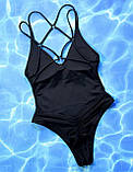 Суцільний купальник із візерунчастою спинкою - чорний S (KUP-CIL-BLACK), фото 4