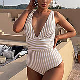 Суцільний купальник у смужку - какао/білий S (KUP-CIL-STRIP-COCOA), фото 3