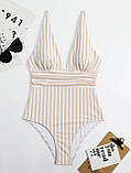 Суцільний купальник у смужку - какао/білий S (KUP-CIL-STRIP-COCOA), фото 4