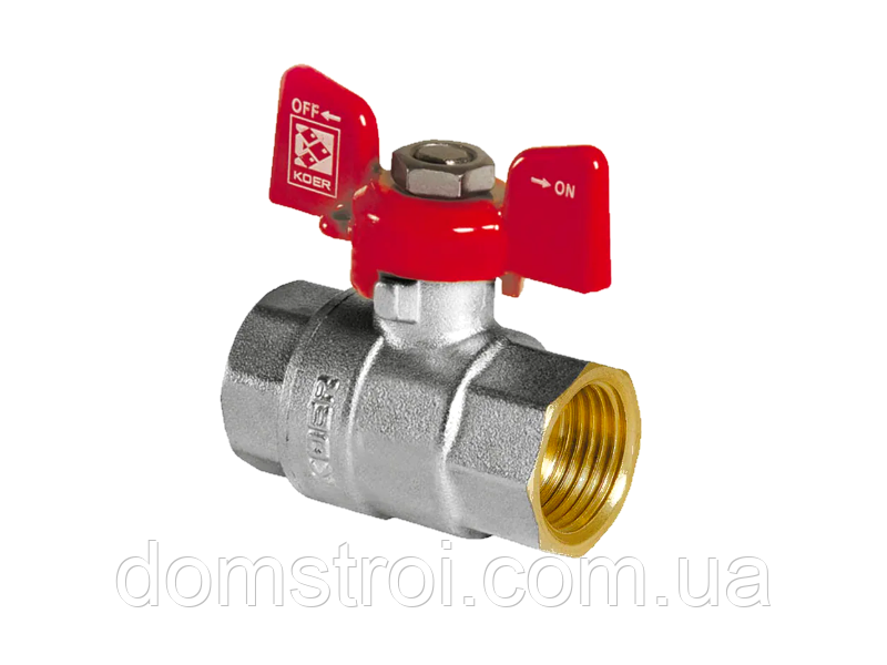 Кран кульовий латунний для води 3/4" ГГ метелик KOER KR.217 (KR0040)