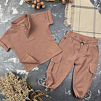 Мусліновий літній костюм дитячий muslin cotton BEWARM штани + футболка Шоколад
