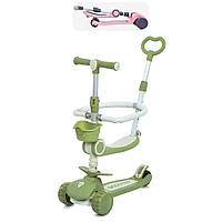 Самокат 5в1 з батьківською ручкою та 3 колесами ПУ 112 мм, метал+пластик, світло (JR3-133-GR)