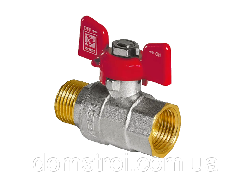 Кран кульовий латунний для води 1/2" ГШ метелик KOER KR.218 (KR0034)