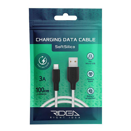 Кабель USB Ridea м'який силіконовий Micro 3A чорний (RC-M114)
