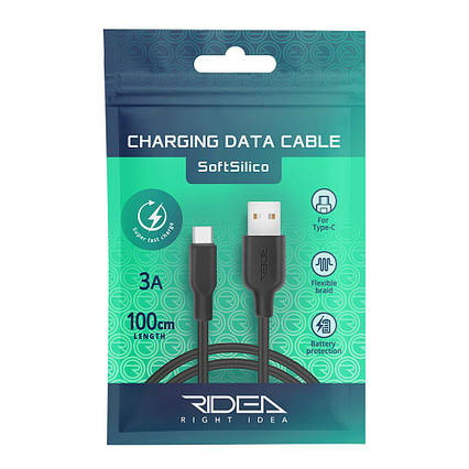 Кабель USB Ridea м'який силіконовий Type-C 3A чорний (RC-M124)