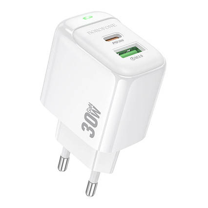 Мережевий зарядний пристрій Borofone BAS45A 1USB-C/1USB PD/QC 30W, білий (BAS45A)