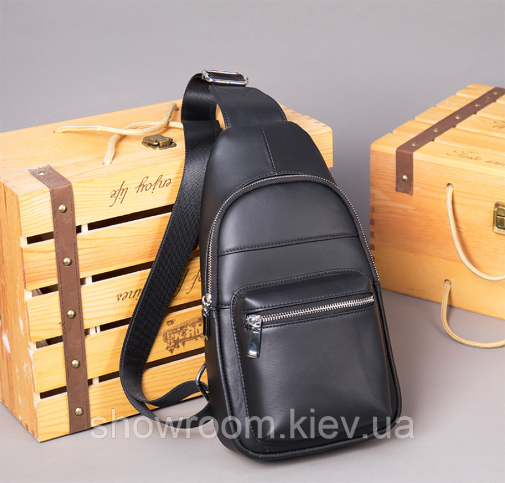 Шкіряна чоловіча бананка, сумка на груди, слінг Leather Collection (9011)