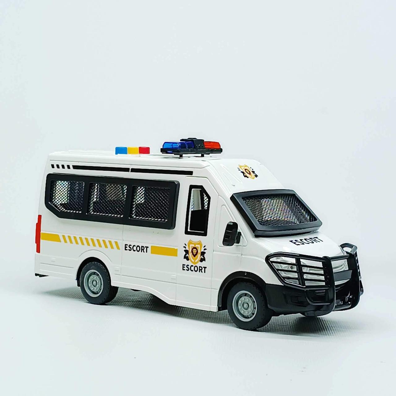 Машинка Поліція Escort 608A — мікроавтобус на батарейках зі світлом, звуком і дверима, 25 см