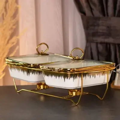 Мармітниця керамічна прямокутна на 2 секції по 1 л золото