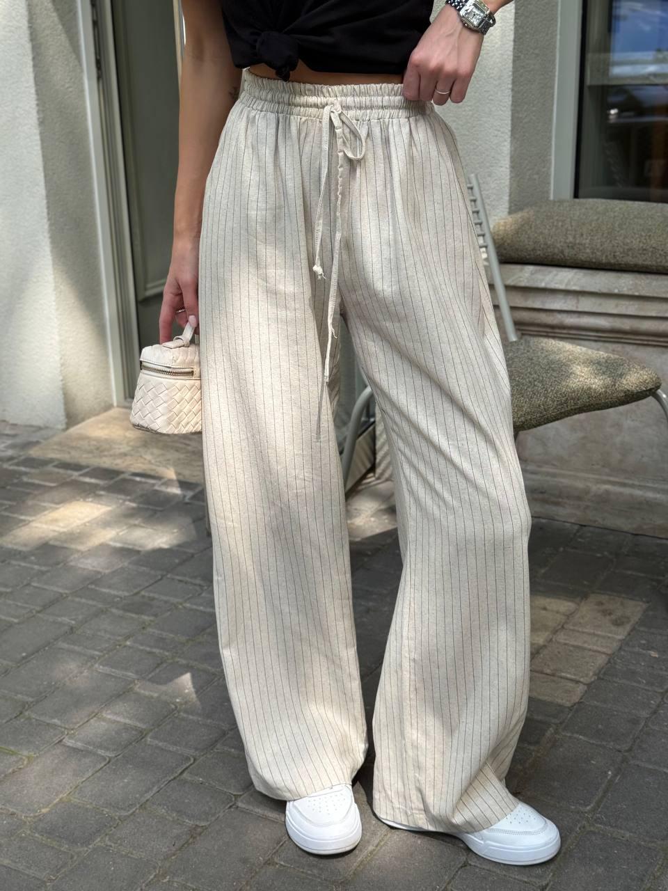 Жіночі штани палацо в смужку широкі із зав'язкою на поясі (р. 42-46) 6121153, фото 1
