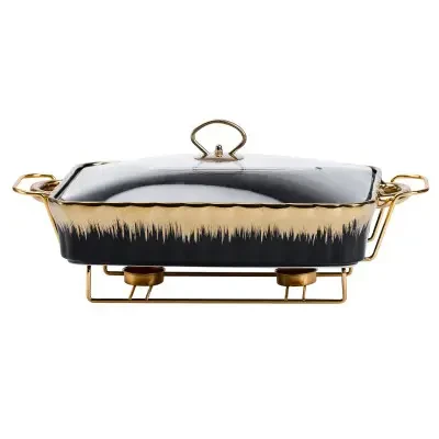 Мармітниця керамічна прямокутна 2 л зі скляною кришкою чорний, фото 1