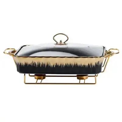 Мармітниця керамічна прямокутна 2 л зі скляною кришкою чорний