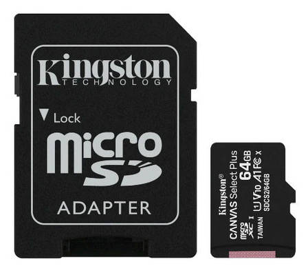Карта пам'яті Kingston microSDXC 64Gb Canvas Select + A1 + adapter (SDCS2/64GB) кінгстон 64 Гб + адаптер флешка, фото 1