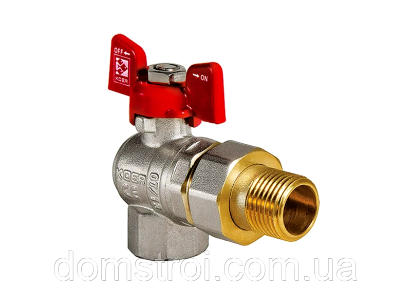 Кран кульовий латунний для води 1/2" ГШ американка кутовий метелик KOER KR.228 (KR0016)