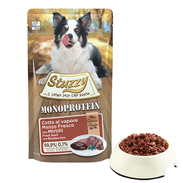 Stuzzy Monoprotein Beef with Blueberries ШТУЗІ МОНОПРОТЕЇН ЯЛОВИЧИНА З ЧОРНИЦЕЮ беззерновий повнораціонний монопротеїновий вологий, фото 1