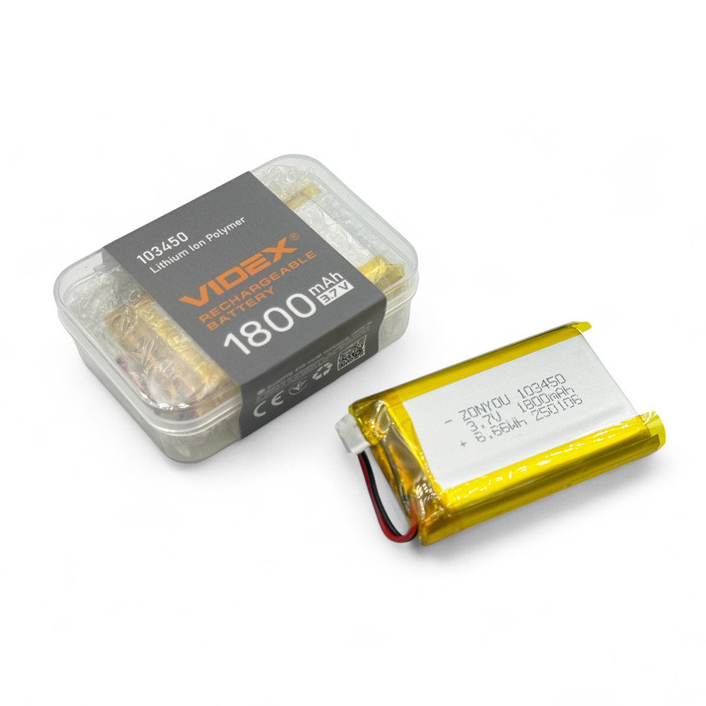 Акумулятор Li-Pol Videx VLF-B103450-18 (10x34x50мм) 1800mAh (3.7v) з конектором, фото 1