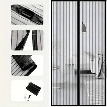 Москітна сітка на двері (190x100см) MAGIC MESH, Чорний / Антимоскітна шторка на магнітах