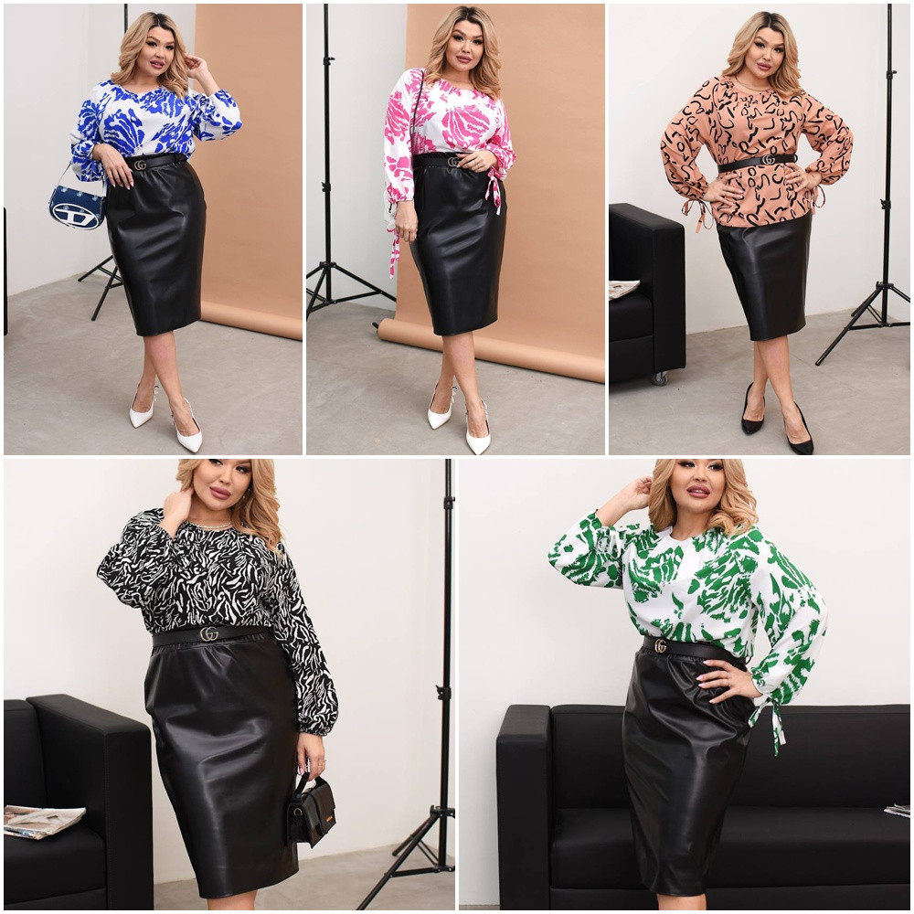 Костюм зі спідницею софт+екошкіра, фото 1