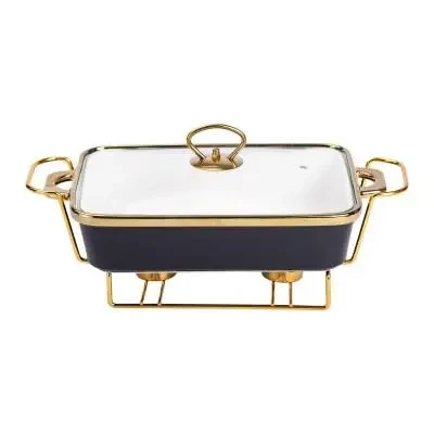 Мармітниця керамічна прямокутна 1.5 л з підставкою та скляною кришкою чорний, фото 1