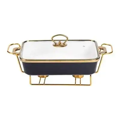 Мармітниця керамічна прямокутна 1.5 л з підставкою та скляною кришкою чорний