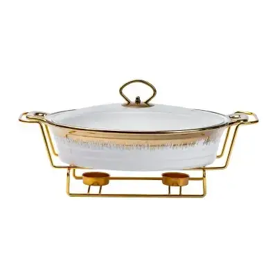 Мармітниця керамічна 1.5 л овальна на металевій підставці з підігрівом білий