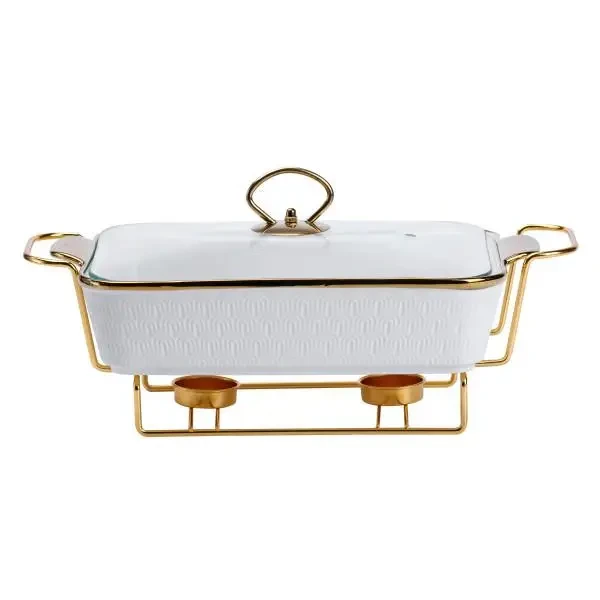 Мармітниця керамічна 1.5 л прямокутна на металевій підставці білий, фото 1