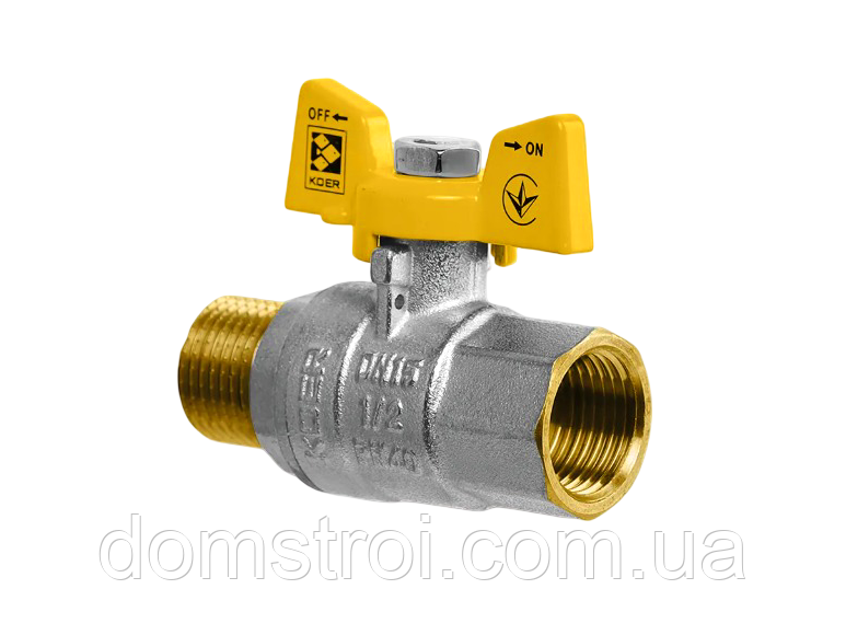 Кран кульовий латунний газовий 1/2" ГШ метелик KOER KG.208 (KR4963)