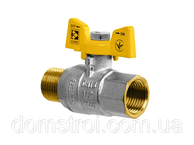 Кран кульовий латунний газовий 1/2" ГШ метелик KOER KG.208 (KR4963), фото 1