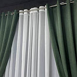 Комплект штор на люверсах з тюлем Штори на люверсах 200х270 + тюль 500х270 Штори з підхватами Колір зелений, фото 3