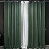 Комплект штор на люверсах з тюлем Штори на люверсах 200х270 + тюль 500х270 Штори з підхватами Колір зелений, фото 7