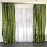 Готовий комплект щільних штор на тасьмі з підхватами 150х270 см Колір салатовий, фото 2