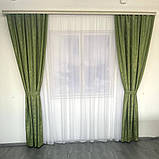 Готовий комплект щільних штор на тасьмі з підхватами 150х270 см Колір салатовий, фото 3