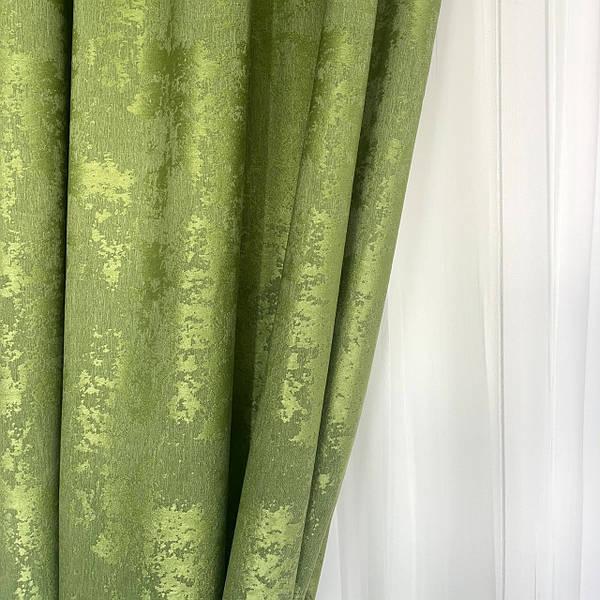 Готовий комплект щільних штор на тасьмі з підхватами 150х270 см Колір салатовий, фото 1