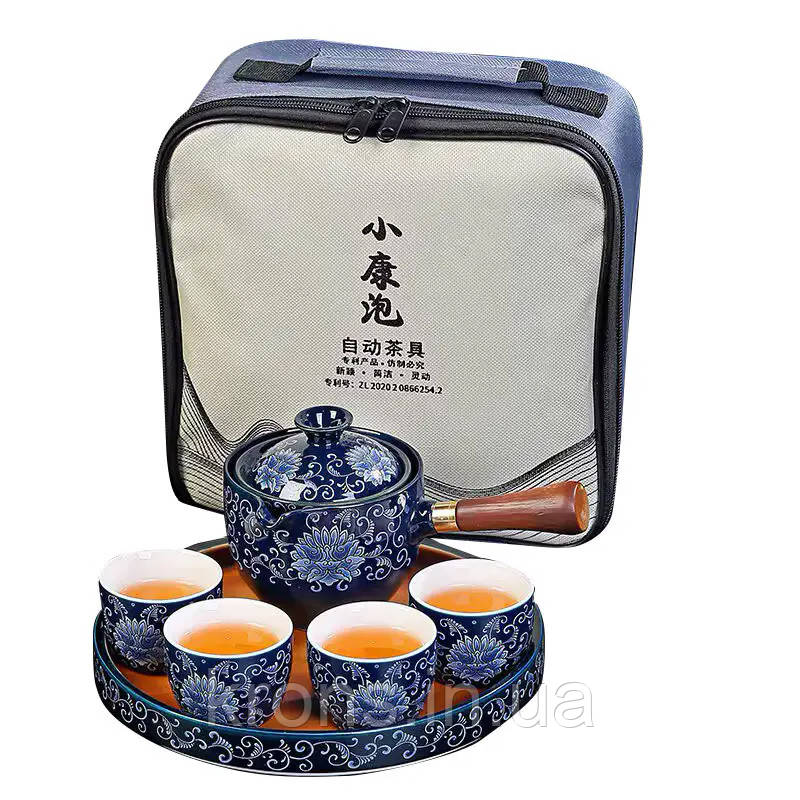 Дорожній набір для чайної церемонії керамічний на 4 персони Blue Lotos, фото 1