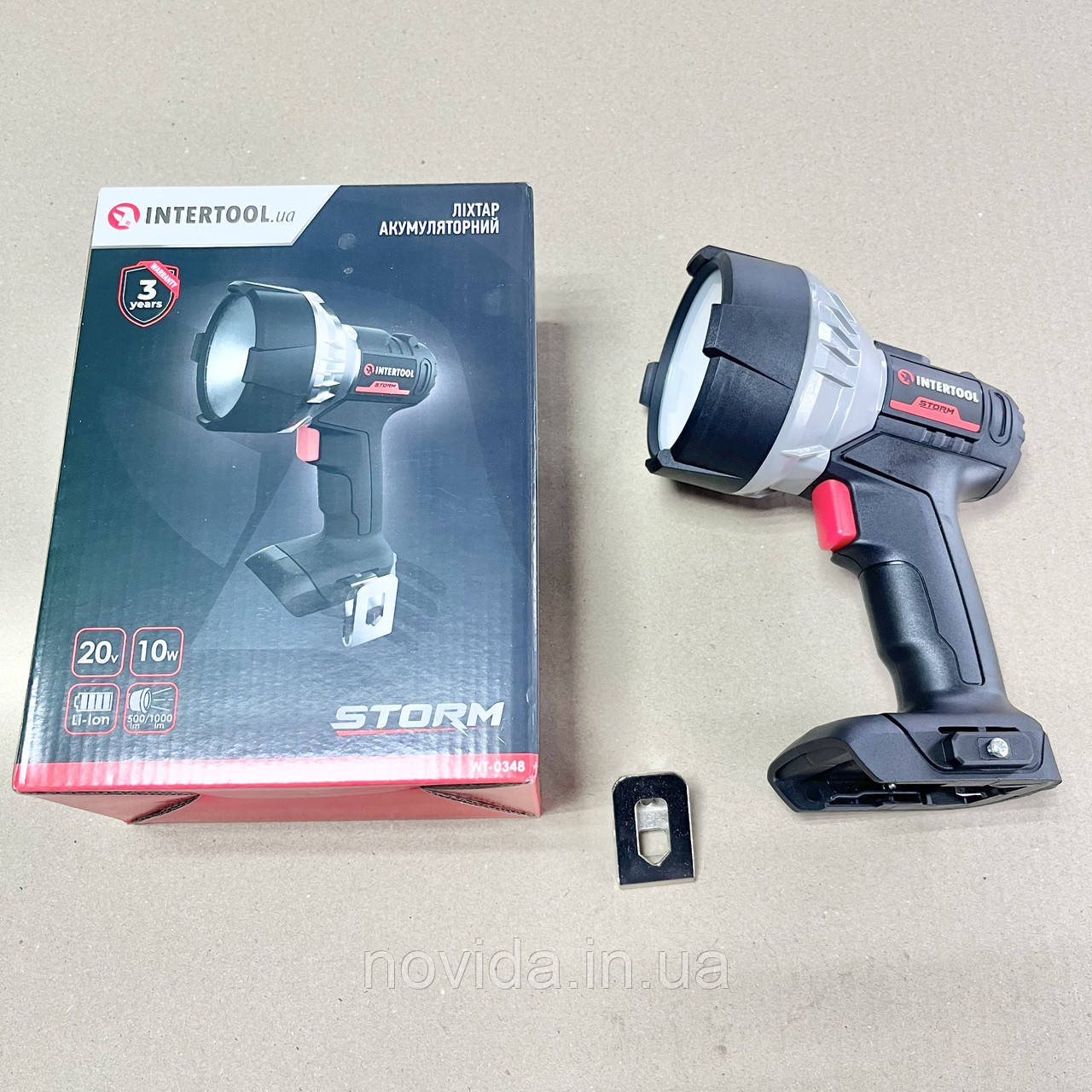 Ліхтар акумуляторний 20 В, LED, 10 Вт, 500/1000 лм, без ЗУ та АКБ INTERTOOL WT-0348