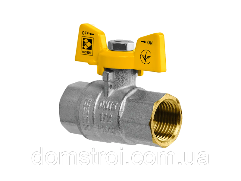 Кран кульовий латунний газовий 1/2" ГГ метелик KOER KG.208 (KR4958)