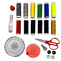 Набір швейний у прямокутній сумці (18 предметів) (нитки 12 кольорів, голниця, голки, шпильки портновські)