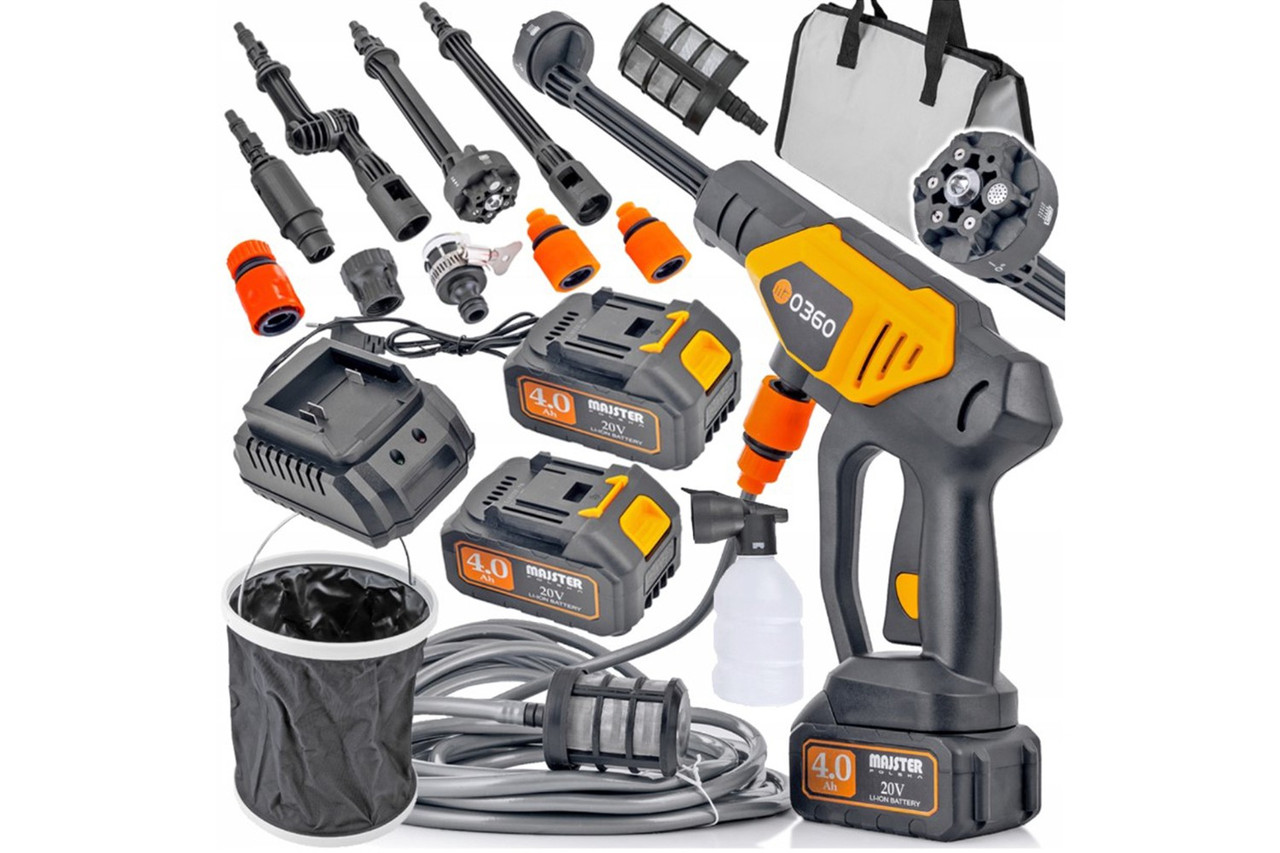 Міні-мийка акумуляторна majster mp0360 20v 2*4ah 60 bar 180 л/год (з аксесуарами) mp0360