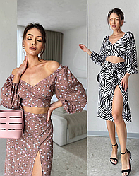 Жіночий костюм спідниця та топ на зав'язках